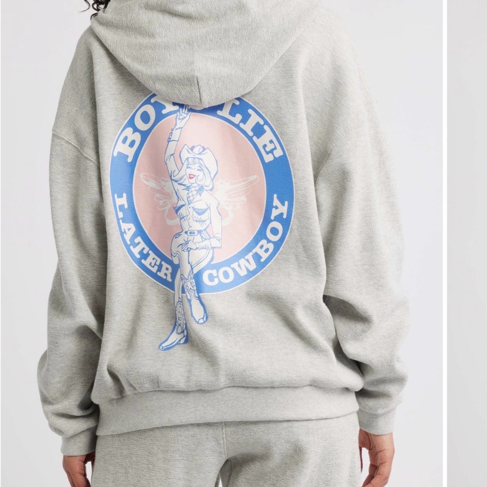 Boys Lie Gray Hoodie with Blue and Pink Graphic